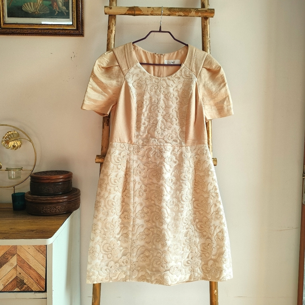 Korean Gold and Beige Embroidered Dress - Picture 1 of 14